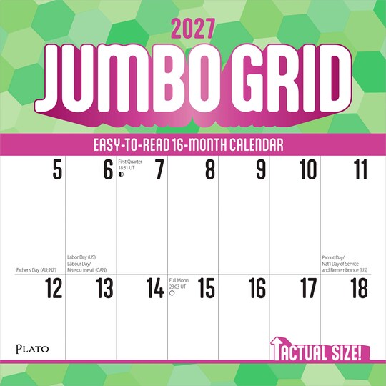 Plato; Jumbo Grid Large Print | 2027 12 x 24 Inch (Hanging) Monthly Square Wall Calendar | Matte Paper and Foil Stamped Cover; Category:Wall Calendars; Image:1